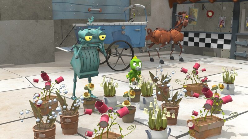 Ritter Rost und Koks haben in ihrem Burghof eine Blumenparade aufgebaut. – Bild: ZDF/​Caligari