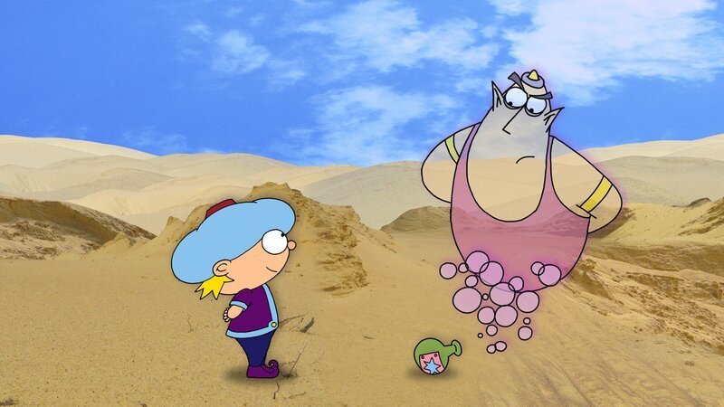 Kalli möchte wie im Märchen einen Flaschengeist besitzen. – Bild: RBB/​MDR/​MotionWorks