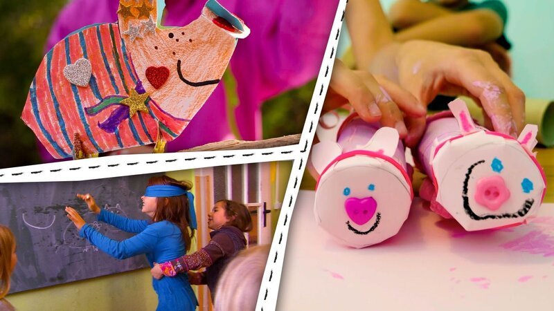 Kinder spielen und basteln zum Thema Schweine. – Bild: KiKA/​Motion Works GmbH