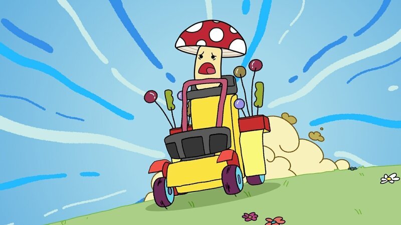 Tupfen soll für den Besuch der Inspektoren den Rasen mähen, doch er kann den Rasenmäher nicht bedienen. – Bild: ZDF/​Tiger Aspect Kids & Family Limited, Movimenti Production, Zodiak Kids & Family France and Monello Productions