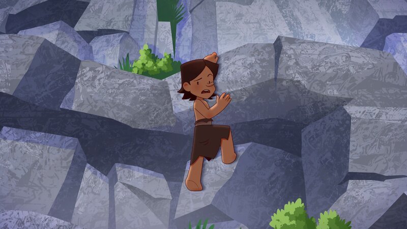 Doch als Lad nach unten blickt, verfliegt sein Mut und seine Höhenangst kehrt zurück. – Bild: KiKA/​hr/​TF1/​GO-N Productions