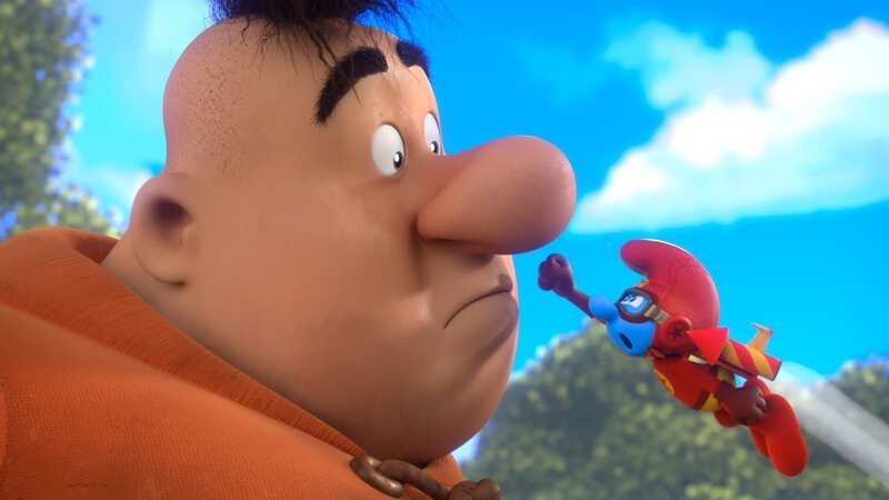 Fürchti Superschlumpf stellt sich Großmaul mutig in den Weg! – Bild: KiKA/​Peyo Productions, Dupuis Édition & Audiovisuell