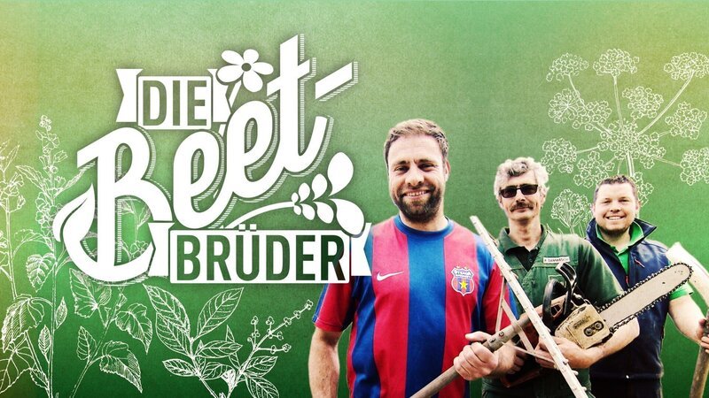 Das Logo zur Sendung „Die Beet-Brüder“ mit (v.l.): Organisator Claus, Garten-Guru Ralf und Baggerfahrer Henrik. – Bild: VOX