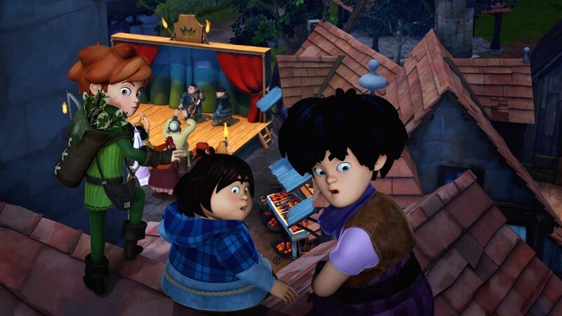 Ralf und Rolf sind die ersten Kandidaten beim Musikwettbewerb. Robin und seine Freunde Tuck und Little John beobachten es aus der Ferne, als plötzlich jemand um Hilfe ruft. – Bild: ZDF/​Method Animation/​DQ Entertainment/​Fabrique d’images/​ZDF Enterprises/​De Agostini