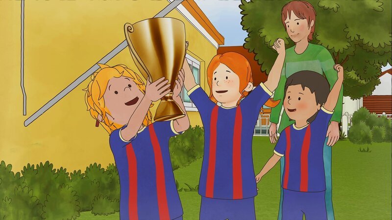 Conni, Anna und Florian haben den Pokal gewonnen und sind überglücklich. – Bild: ZDF/​Henning Windelband/​Youngfilms GmbH