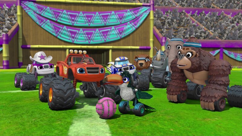 Starla (l.), Blaze (2.v.l.), AJ (3.v.l.), Tooks (4.v.l.), Darington (m.), Nelson (3.v.r.), Bunk (2.v.r.), Bam (r.) – Bild: Paramount