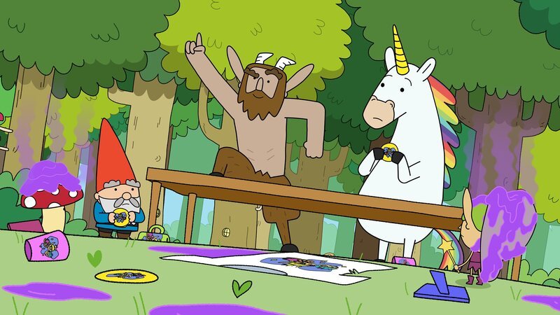 Die Helden Tupfen, Herbert, Hufius, Blümchen und Twinkle (von links) wollen etwas gegen die Stinkestank-Attacken unternehmen. Das lila Zeug riecht übel und haftet an allem und jedem, mit dem es in Berührung kommt. – Bild: ZDF/​Tiger Aspect Kids & Family Limited, Movimenti Production, Zodiak Kids & Family France and Monello Productions