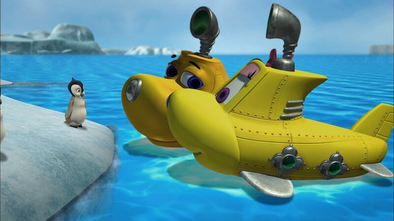 Auf dem Weg zur Küste der Antarktis treffen Timmy und Bess einen kleinen Pinguin. – Bild: KI.KA/​Mike Young Productions