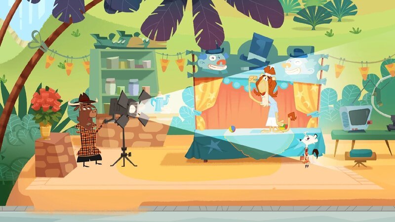 Auch der Löwe benutzt für seinen Bühnenauftritt einen starken Scheinwerfer. – Bild: ZDF und Mondo TV