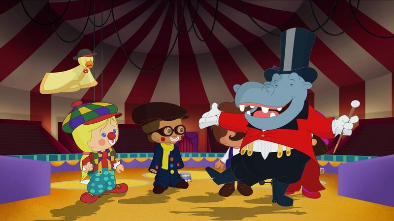 Auch der Zirkusdirektor ist von Zoés, Hamids, Finns und Yasemins Auftritt begeistert. – Bild: KiKA