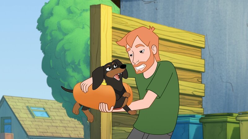 Wer ist der Unbekannte (r.), der Hund Schnitzel (l.) auf dem Arm hält? Und was hat er vor? Törtel geht dem nach. – Bild: ZDF und © Caligari Film.