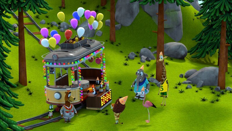 Die Tiere haben eine Überraschungsparty für Balduin (Bär, vorne l.) vorbereitet. – Bild: ZDF/​Grid Animation