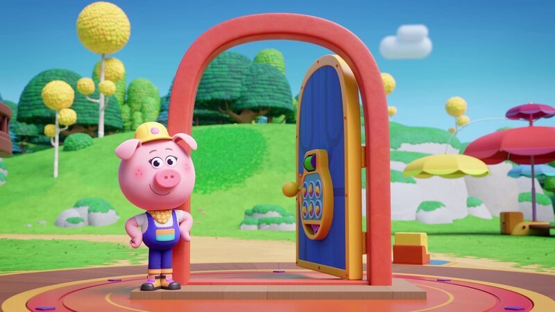 Cornelias Tür öffnet Tür und Tor für ein neues Werkel-Ferkel-Abenteuer. – Bild: ZDF/​XILAM ANIMATION/​CUBE CREATIVE PRODUCTIONS/​HORTA PRODUCTIONS