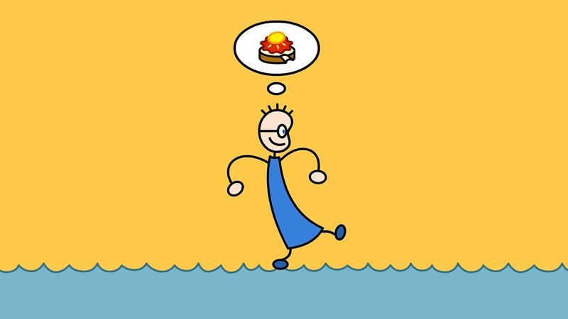 Mone und Mona zeigen TOM ein Brot, das auf der anderen Seite des Sees liegt. TOM übt, über das Wasser zu gehen. – Bild: SWR/​Studio Film Bilder Stuttgart