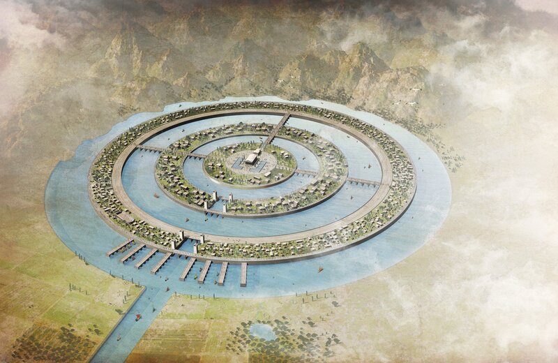 Plato’s map of Atlantis, artwork. Artwork of the mythological city of Atlantis, as described by the Ancient Greek philosopher Plato. – Bild: Mikkel Juul Jensen /​ SCIENCE SOURCE