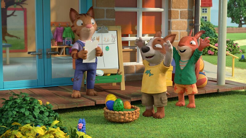 Zac und Jamila haben Erfolge vorzuweisen bei der „Dinoeier-Challenge“- und Frankie notiert vier Eier auf ihrer Liste. – Bild: ZDF/​Magic Light Pictures LTD 2023