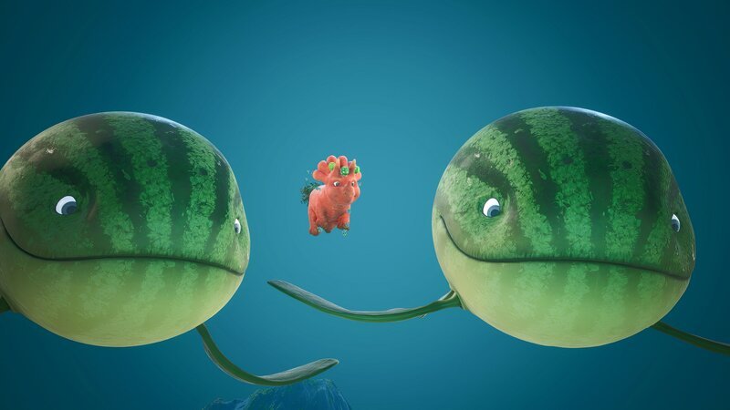 Neben den Melonensuchus wirkt Ginger winzig klein. – Bild: ORF/​STUDIO 100 MEDIA