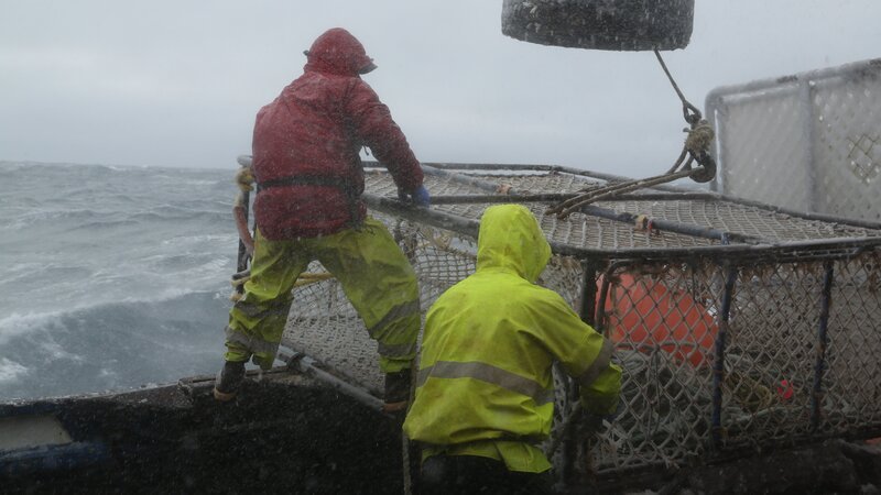 Northwestern crew struggling to prep a pot in bad weather. – Bild: Discovery Channel /​ Discovery Communications