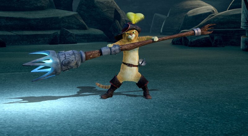 Der gestiefelte Kater hat den Maulwürfen eine Waffe abgenommen und versucht sich zu verteidigen. – Bild: ORF/​Universal