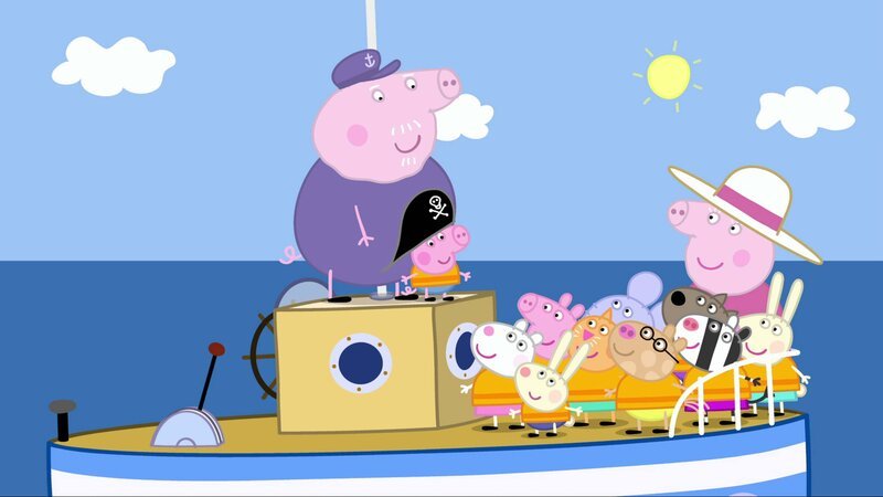Peppa Wutz und ihre Freunde machen mit Opa Wutz auch eine Bootsfahrt zur Schatzsuche auf die Pirateninsel. – Bild: Paramount