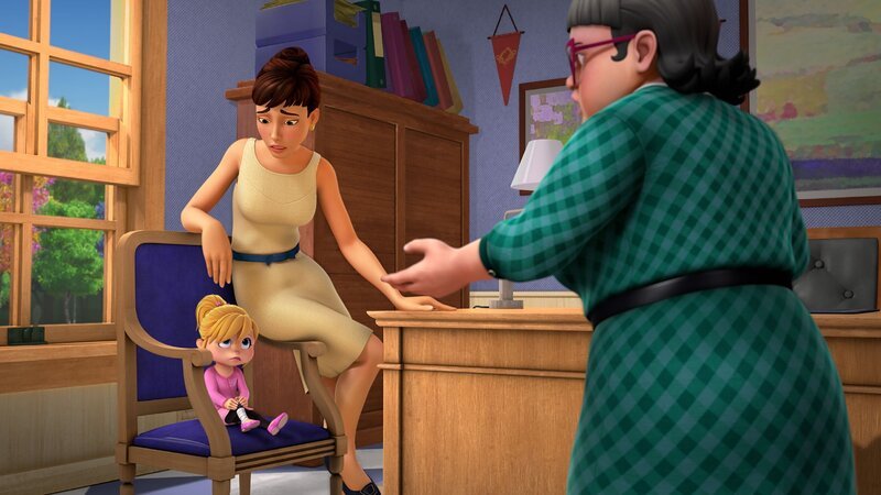 Die Schulleiterin und Miss Smith sorgen sich um Brittany. Diese hat sich bei einem Zusammenstoß mit Simon den Fuß verknackst. – Bild: TM & © Bagdasarian Productions,