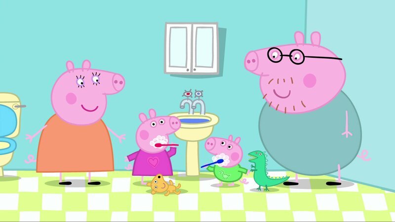 L-R: Mummy Pig, Peppa Pig, George Pig, Daddy Pig – Bild: Paramount