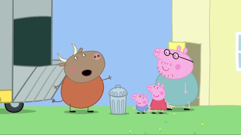 L-R: Mr. Bull, George Pig, Peppa Pig, Daddy Pig – Bild: Paramount
