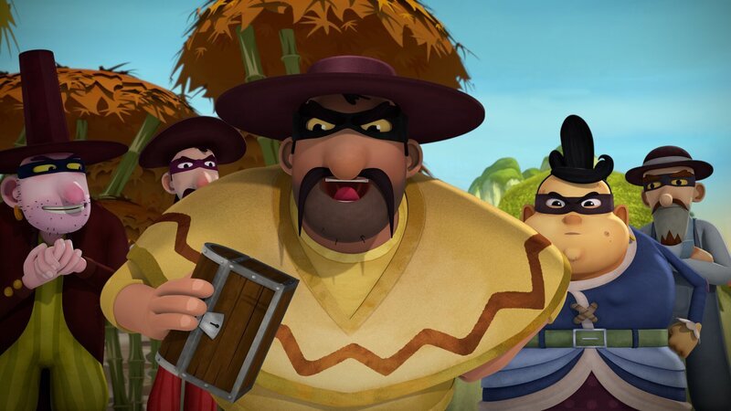 Die Banditen haben sich Ömchens Schatzkiste ergaunert. – Bild: KiKA/​Flying Bark Productions Pty Ltd.