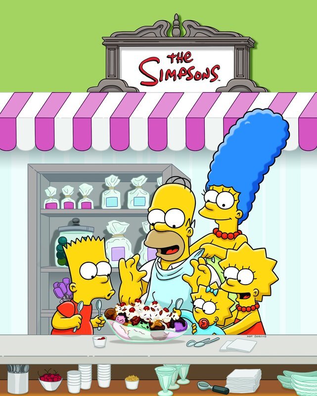 (24. Staffel) – Eine Familie mit ganz besonderem Pfiff: Maggie (M.), Marge (2.v.r.), Homer (2.v.l.), Bart (l.) und Lisa Simpson (r.) … – Bild: Fox and its related entities