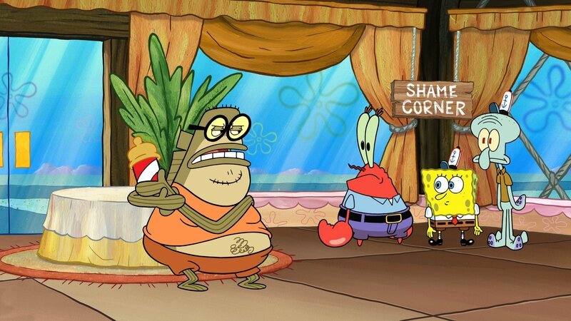 v.li.: Bubble Bass, Mr. Krabs, SpongeBob, Squidward – Bild: Paramount
