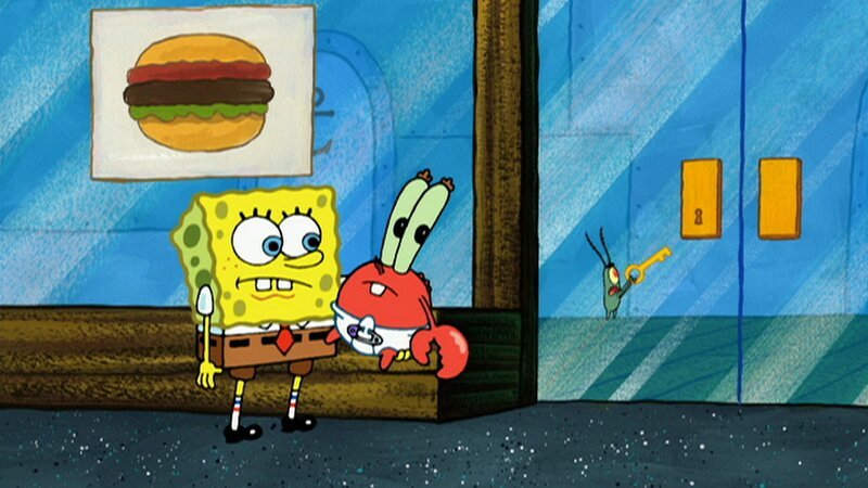 L-R: SpongeBob, Mr. Krabs, Plantkon – Bild: ViacomCBS
