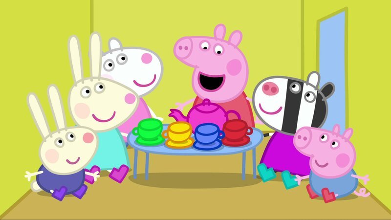 L-R: Richard Rabbit, Rebecca Rabbit, Suzy Sheep, Peppa Pig, Zoë Zebra, George Pig – Bild: Paramount