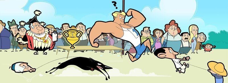 Vorne: Bruiser Jr. (l.), The Mayor (2.v.l.), Fang (3.v.l.), Mr. Bean (2.v.r.) – Bild: Mr Bean TM and © Tiger Aspect Productions Ltd 2002 /​ © Tiger Aspect Productions Ltd 2020