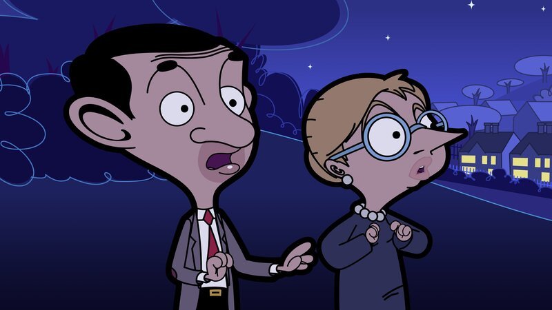 Erschrocken und enttäuscht stellen Mr. Bean und Irma fest, dass der Tanzwettbewerb vorbei ist und die Sieger ausgewählt sind. – Bild: Boomerang (DE) /​ Tiger Aspect Productions Ltd