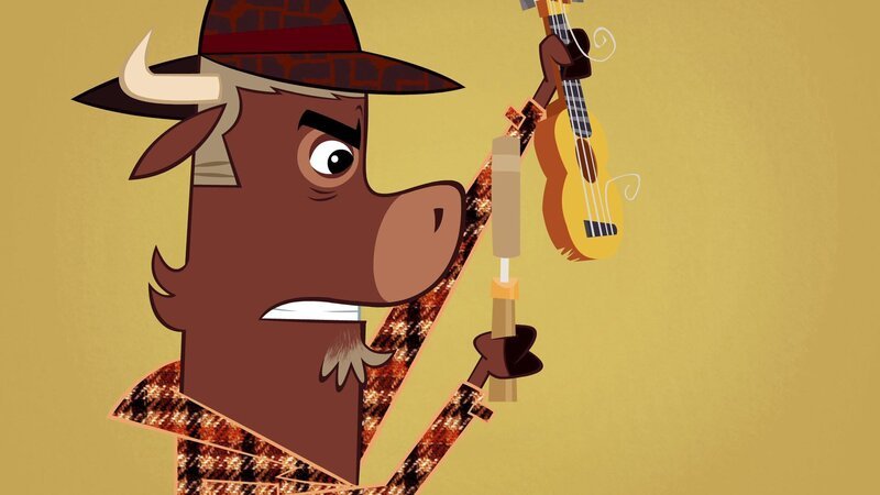 Sherlock Yack findet ein erstes Beweisstück: eine defekte Ukulele. – Bild: ZDF/​Mondo tv