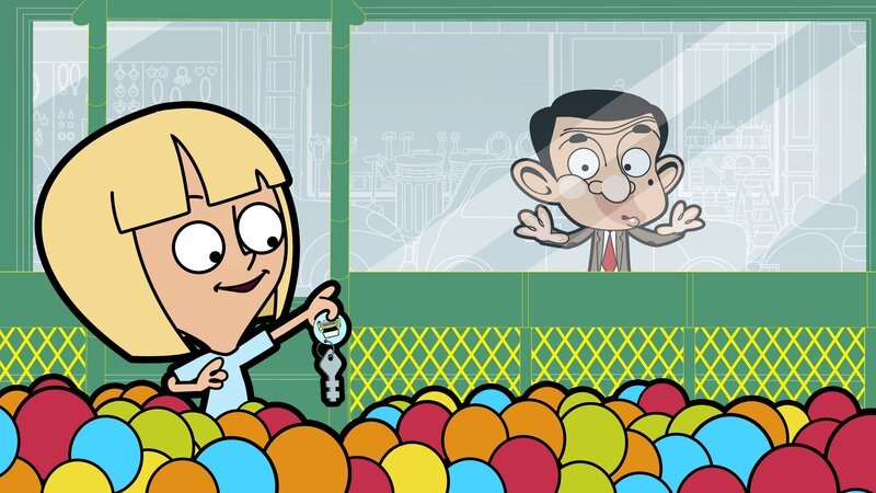 Mr. Bean beobachtet, wie eines der Kinder seinen Autoschlüssel im Bällebad findet. – Bild: Boomerang (DE) /​ Tiger Aspect Productions Ltd