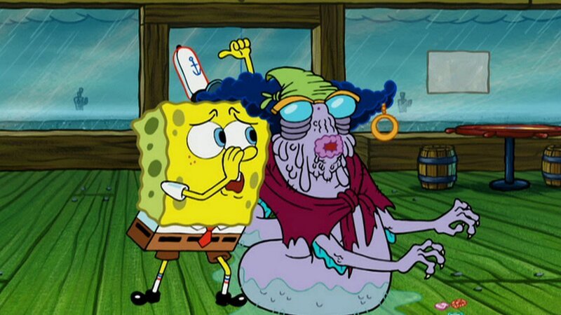 L-R: SpongeBob, Madame Hagfish. – Bild: ViacomCBS