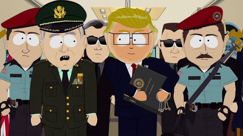 General Revaur (2.v.l.), Mr. Garrison (m.) – Bild: Comedy Central