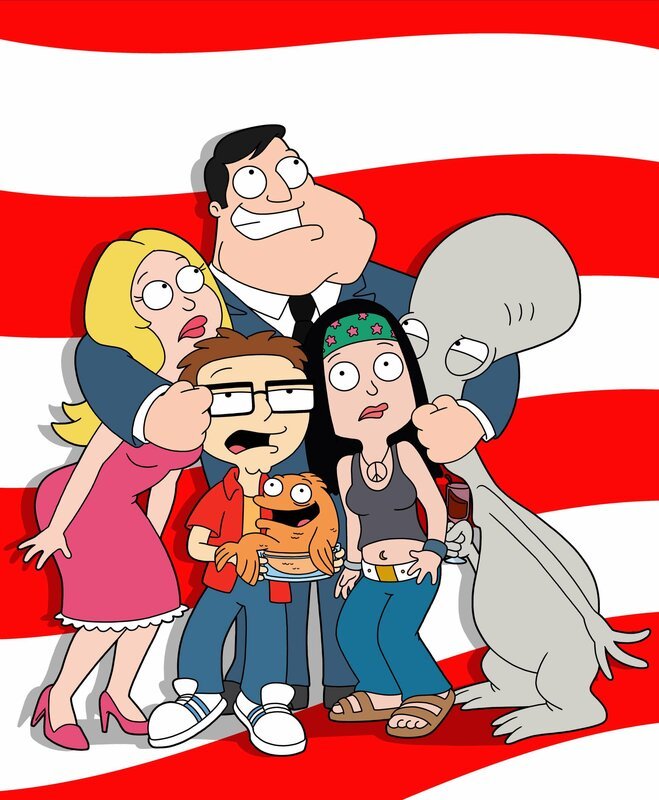 AMERICAN DAD: Figuren (Stan, Rodger, Hayley, Klaus, Steve und Francine). – Bild: Comedy Central