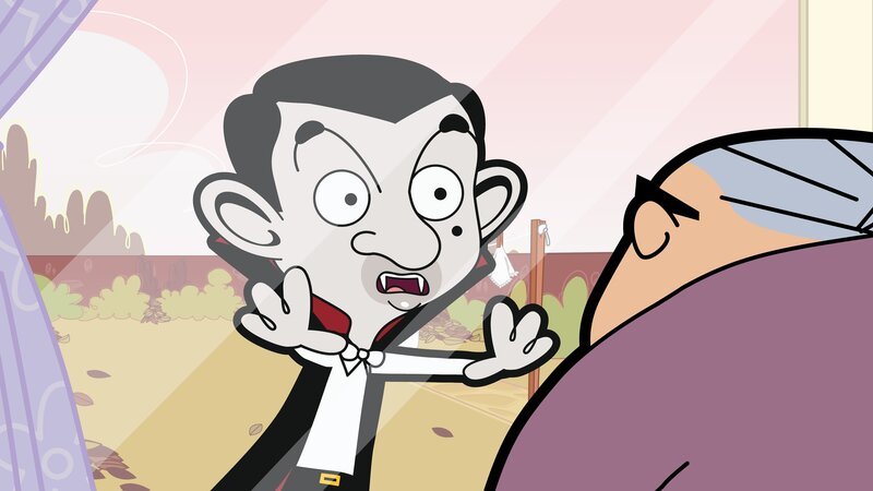 L-R: Mr. Bean (voiced by Rowan Atkinson), Mrs. Wicket (voiced by Sally Grace). – Bild: Boomerang (DE) /​ Tiger Aspect Productions Ltd