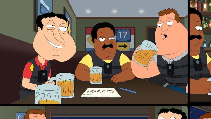 (v.l.n.r.) Glenn Quagmire; Cleveland Brown; Joe Swanson – Bild: © 2020⁠–⁠2021 Twentieth Century Fox Film Corporation. All rights reserved.