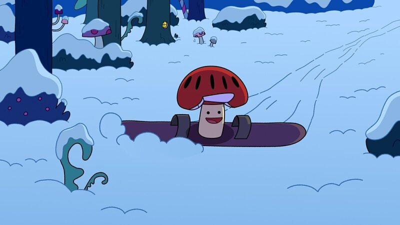 Eigentlich mag Tupfen keinen Schnee. Doch auf einem Snowboard kenn er die weiße Pracht gut genießen. – Bild: ZDF/​Tiger Aspect Kids & Family Limited, Movimenti Production, Zodiak Kids & Family France and Monello Productions