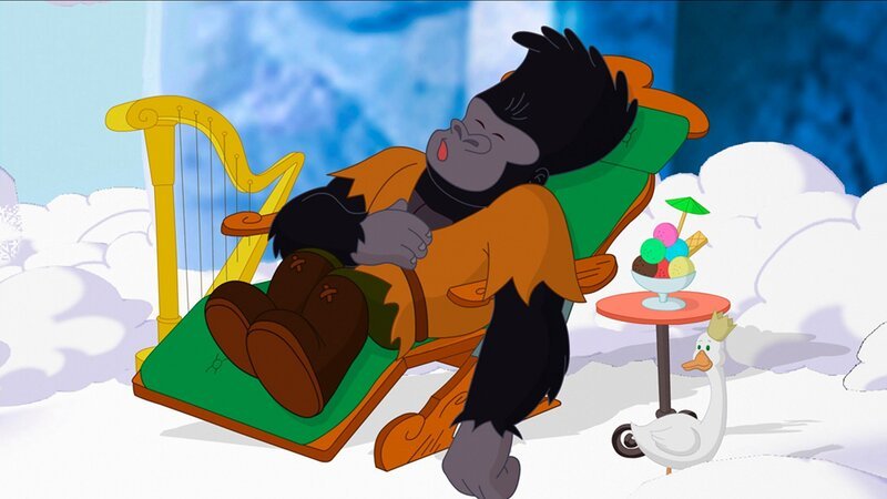 In den Wolken lebt ein riesiger Gorilla, der dringend ein neues Bett braucht. – Bild: KI.KA/​Mike Young Productions