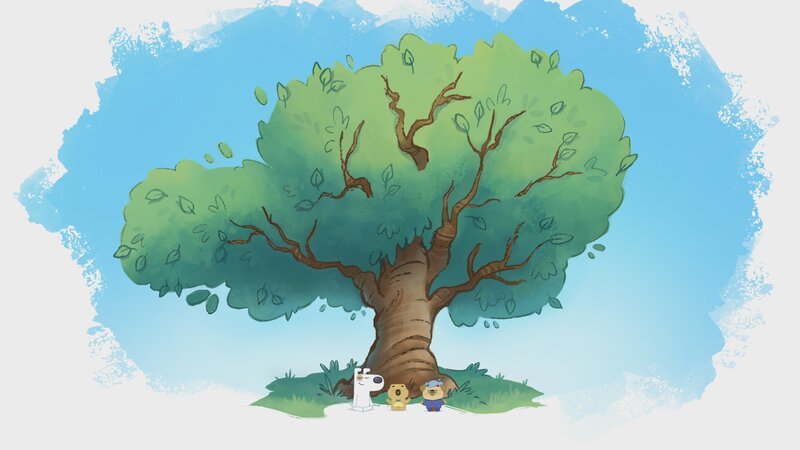 Puck stellt Oma Puck und Dog seinen Ruheort vor: einen wunderschönen alten Baum. – Bild: KiKA/​Dog Loves Productions Limited 2020