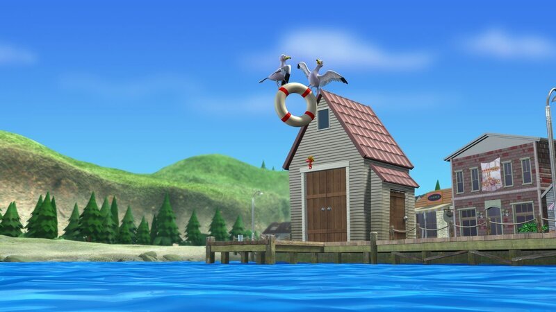 Als Timmy sich selbst ein paar Tricks ausdenkt, kann Ranger Bill es nicht ertragen, dass Bess und Roberta über einen missglückten Stunt lachen. – Bild: KI.KA/​Mike Young Productions