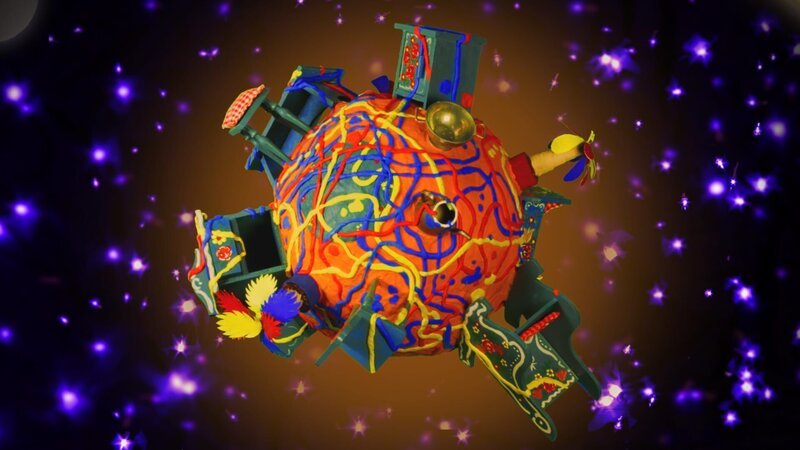 Timmi und Teddynaut landen auf einem Planeten, der überall mit verschiedenen Farben bekleckst ist. – Bild: rbb/​MDR/​MotionWorks GmbH