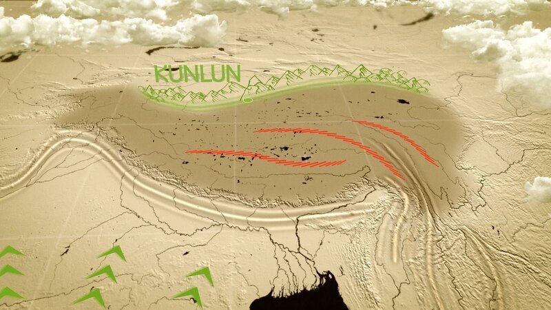 Insbesondere die chinesische Gebirgsregion Kunlun Shan leidet noch heute unter den Folgen der Kontinentalbewegungen. – Bild: La Compagnie des Taxi-Brousse