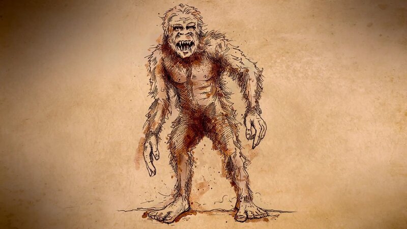 The illustration of the „Wildman,“ also known as the „Ice Man,“ a legendary cryptid. – Bild: Warner Bros. Discovery