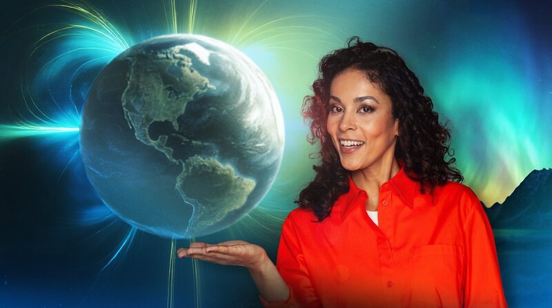 Ohne das schützende Erdmagnetfeld wäre die Welt, wie wir sie kennen, kaum möglich. Polarlichter zeigen die faszinierende Seite dieses unsichtbaren Schutzes vor der Sonne. Wir zeigen, wie gut wir darauf vorbereitet sind, welche Folgen ein starker Sonnensturm hätte und wie der Magnetismus unseren Alltag beeinflusst. Florence Randrianarisoa moderiert die Sendung. – Bild: WDR/​Tilman Schenk/​KI