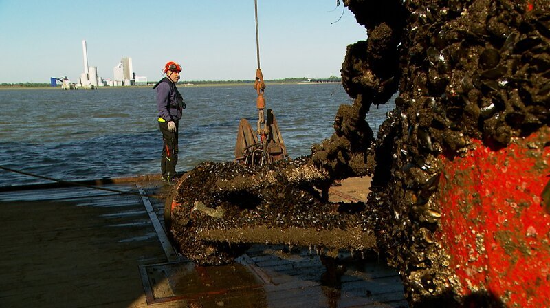 Volker Kühne ist Decksmann auf der Mellum und kümmert sich gemeinsam mit seinen Kollegen um die Kontrolle und Wartung von Seezeichen. Kein ungefährlicher Job, denn die Fahrwassertonnen sind schwer und schwierig zu manövrieren. – Bild: NDR